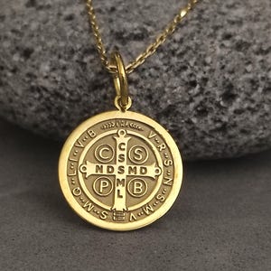 14K Solid Gold Saint Benedict Cross Pendant - Personalized Religious Medal, Spiritual Protection Amulet, Unisex Gift