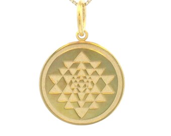 14K Solid Gold Sri Yantra Pendant - Sacred Geometry Necklace, Spiritual Jewelry for Meditation and Balance, Protection Necklace