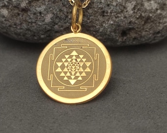 14k Gold Sri Yantra Necklace, Sacred Geometry Pendant, Meditation Jewelry, Protection Talisman, Spiritual Gift