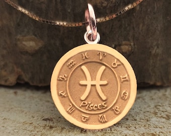 14K Solid Gold Pisces Anhänger, personalisierte Sternzeichen-Halskette, Horoskop-Scheibe, benutzerdefinierte Goldanhänger, Astrologie-Geschenkidee