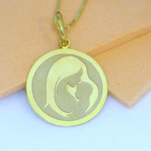 14K Solid Gold Mother and Child Silhouette Pendant - Heartfelt Gift for Moms, Family Love Necklace, New Mom Jewelry