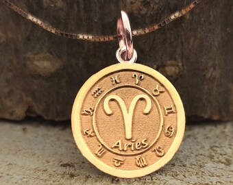 Ciondolo Ariete in oro massiccio 14 carati, collana personalizzata con segno zodiacale, disco oroscopo, ciondolo in oro personalizzato, idea regalo astrologica