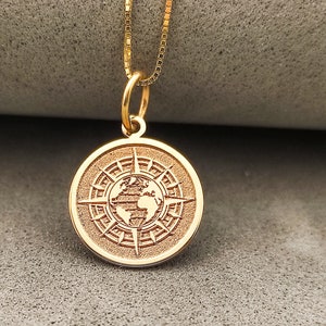 14kt gold compass earth pendant, gold compass world necklace, graduation gift, spiritual necklace, norse jewelry