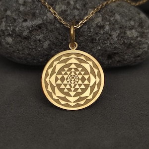 14k Gold Sri Yantra Necklace, Gold Sri Yantra Pendant, Sacred Jewelry, Protection Necklace, Meditation Charm, Spiritual Gift