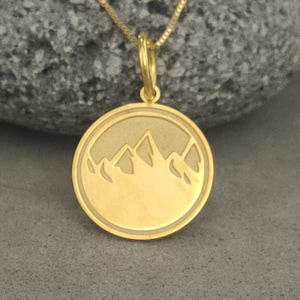 14K Solid Gold Mountain Pendant – Earth Element Symbol, Nature Lover Gift, Minimal Hiking Jewelry