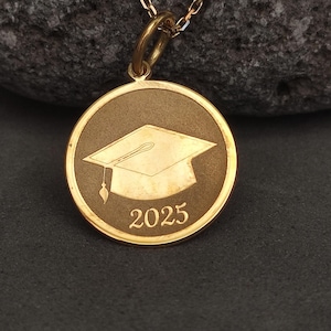 Collar de graduación de oro macizo de 14 k, colgante de diploma de oro, dije de título, dije de maestría, regalo de graduación