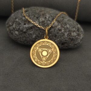 14k Solid Gold Communication Chakra Necklace, Vishuddha Yoga Pendant, Vishuddha Necklace - Yoga Jewelry, Chakra Symbol of Communication