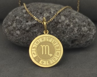 Colgante Escorpio de oro macizo de 14 quilates, collar del zodiaco, joyería del horóscopo, amuleto astrológico
