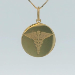Collar de caduceo de oro macizo de 14 k, joyería con símbolo médico, regalo perfecto para médicos y enfermeras, colgante duradero y elegante