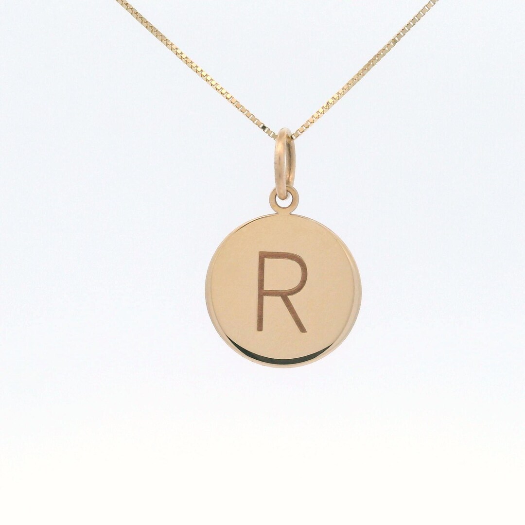 14k Gold Initial Necklace, Minimalist R Pendant, Personalized Gold ...