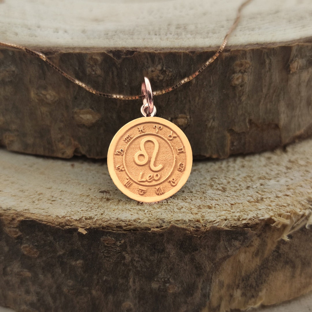 14K Solid Gold Leo Pendant, Personalized Leo Necklace, Horoscope