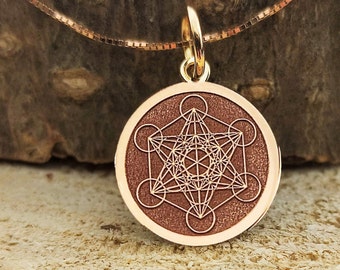 14k solid gold Metatron pendant, gold meditation necklace, sacred geometry jewelry, protection pendant,