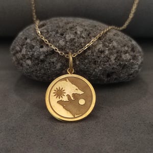 14k Solid Gold Wolf Yin Yang Necklace, Personalized  Wolf Yin Yang Pendant, Gold Yin Yang , Gift for Her, Gold Yin Yang pendant