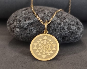 14k Gold Sri Yantra Necklace, Gold Sri Yantra Pendant, Sacred Jewelry, Protection Necklace, Meditation Charm