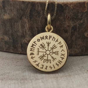 14k Solid Gold Vegvisir Pendant, Viking Compass Necklace, Gold Viking Jewelry, Runic Charm, Personalized Pendant