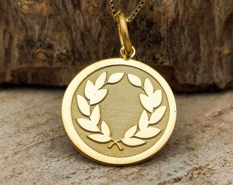 14k Gold Laurel Wreath Necklace, Gold Diploma Pendant, Degree Charm,, Master Degree Charm, Graduation Gift