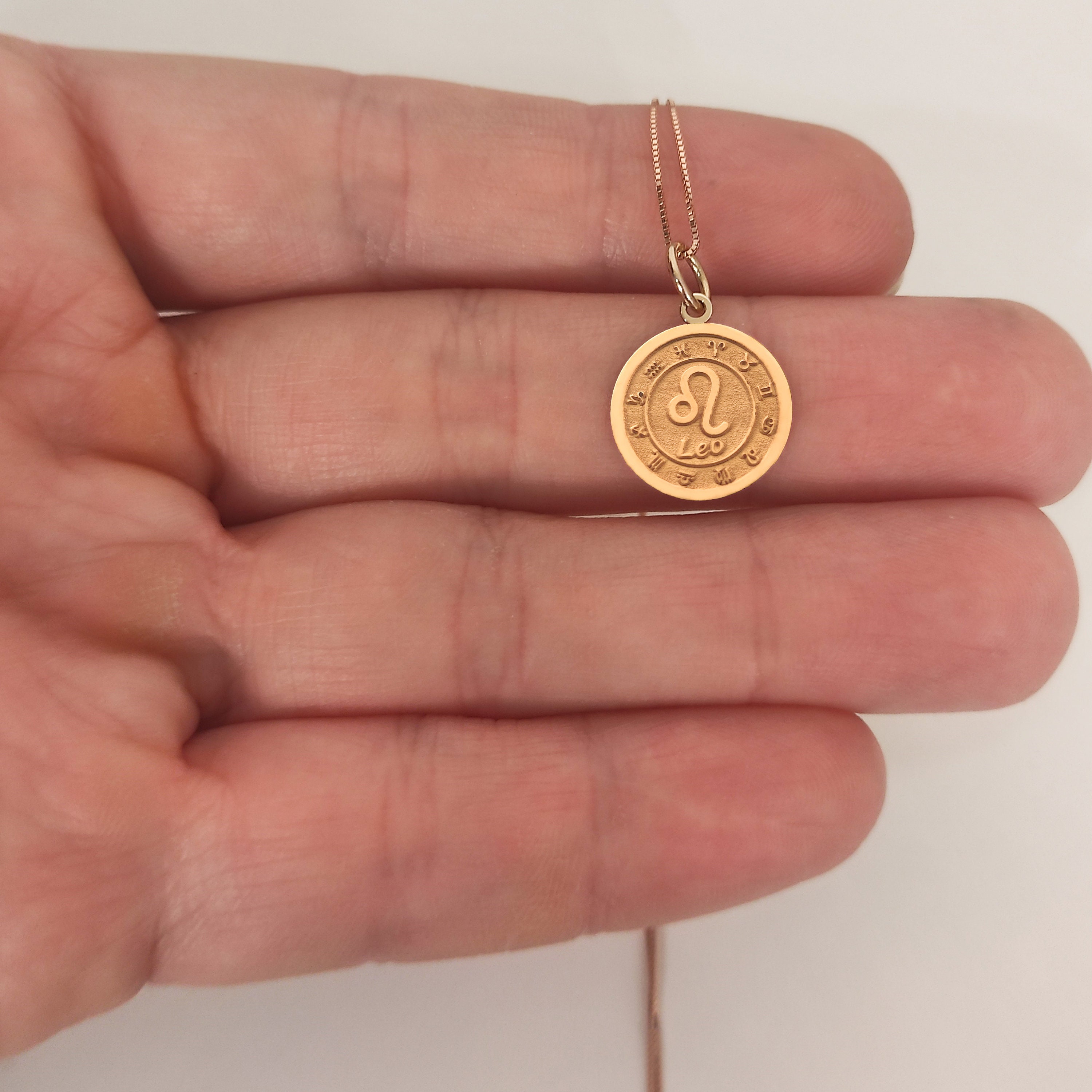 14K Solid Gold Leo Pendant, Personalized Leo Necklace, Horoscope