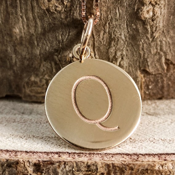 Gold Initial Q Pendant Gold Initial Necklace Disc Gold Letter