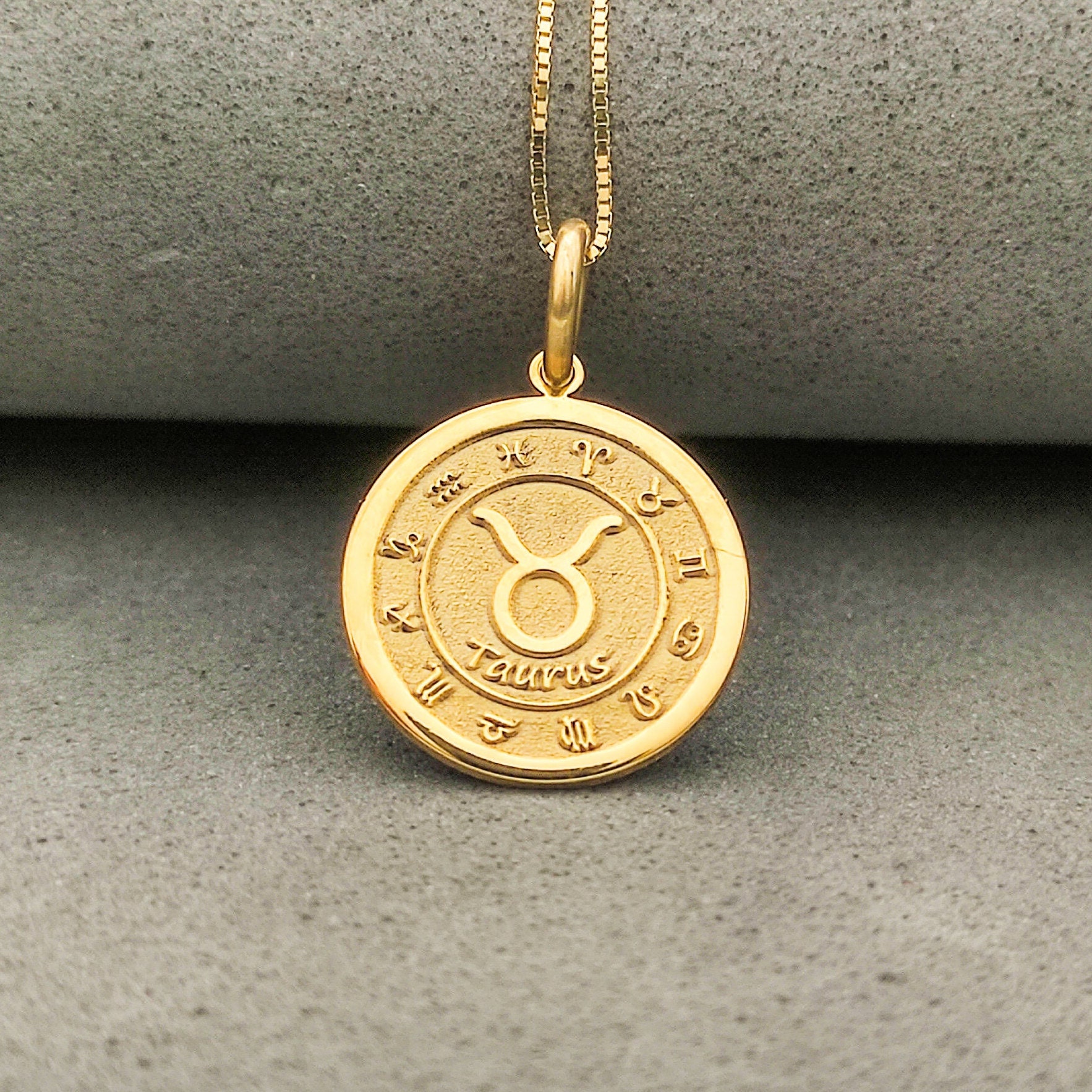 Buy Gold Taurus Zodiac Charm 10 Karat Gold With Optional Gold Chain Double  Sided Great Gifts for Birthdays April May Animal Necklace Online in India -  Etsy