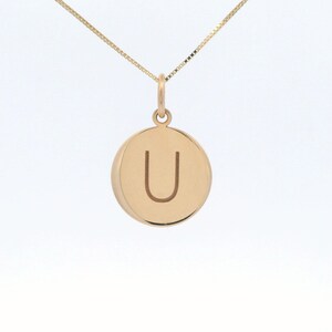 Collar con inicial de oro de 14 k, colgante minimalista con U, joyería con letras de oro personalizadas, regalo único para ella y para uso diario