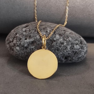 14K Solid Gold Engraving Pendant, Personalized Solid Gold Necklace, Gold Name Personalized, Engraved Disc Charm, Gold Handwriting Disc,