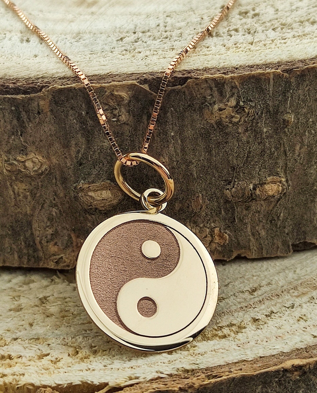 14k Solid Gold Yin Yang Necklace, Personalized Yin Yang Pendant, Gold