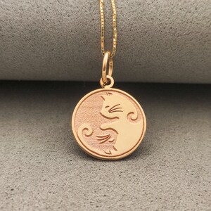 14k Solid Gold Cat Yin Yang Necklace, Personalized Cat Yin Yang Pendant, Gold Yin Yang , Gift for Her, Gold Yin Yang pendant, Yin Yang Charm