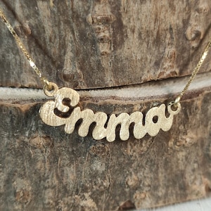 Pendentif de nom en or massif 14k, collier de nom personnalisé, collier initial personnalisé, pendentif en or massif 14k