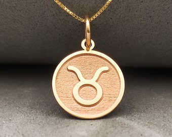14K Solid Gold Taurus Pendant, Gold Taurus Necklace, Zodiac Necklace, Zodiac Pendant, Astrology Necklace