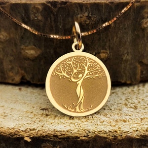 14k Solid Gold Tree of Life Necklace, Personalized Tree of Life Pendant, Gold Tree of Life charm, gold disc, Gold Tree of Life pendant