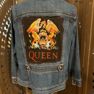 Upcycled Queen Denim Jacket, Women&#39;s Large