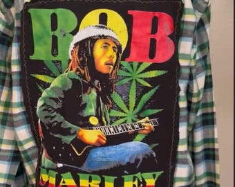 Upcycled Bob Marley and the Wailers Reggae Flannel, Men’s XXL