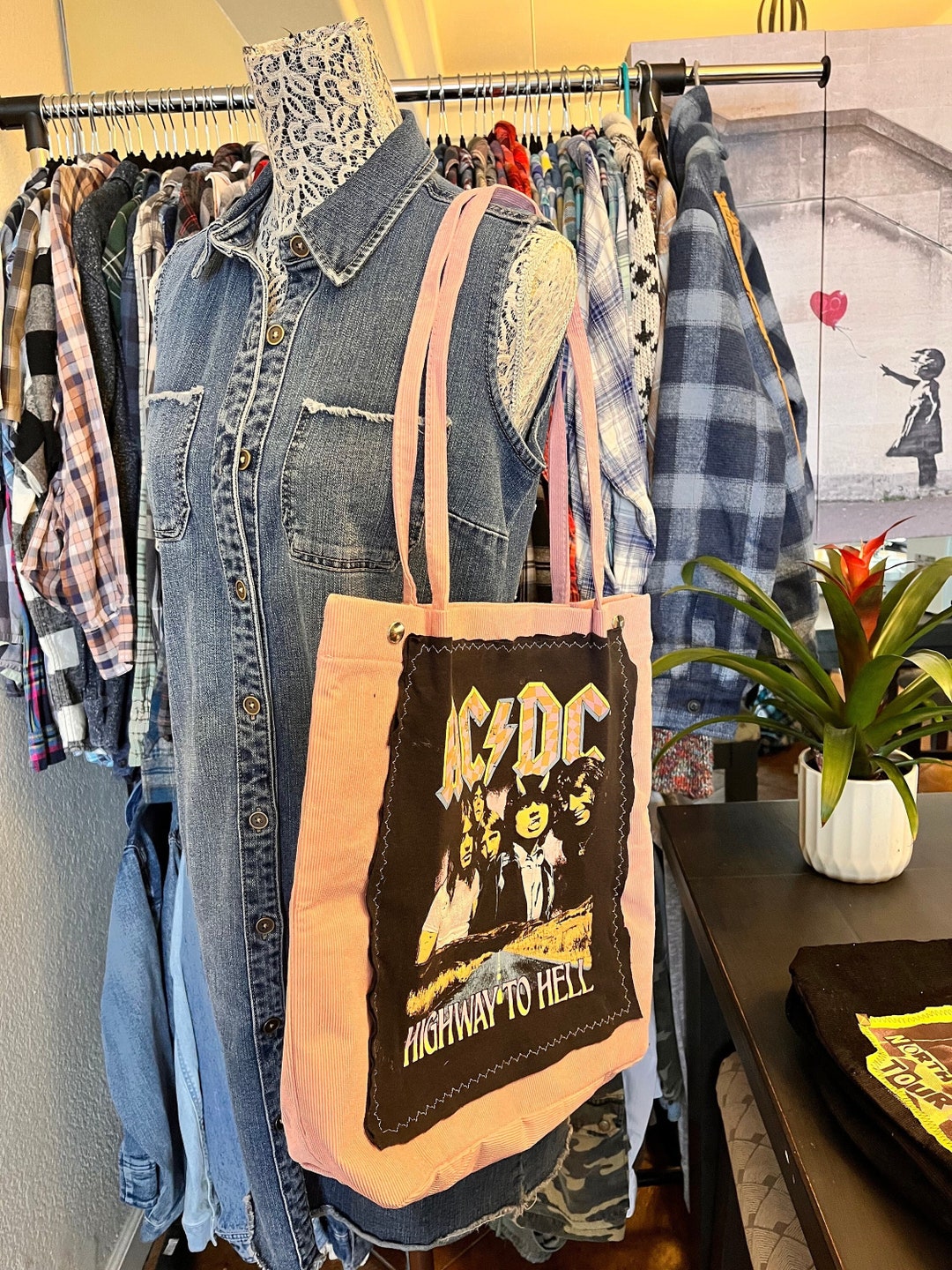 Upcycled Tote/ Purse ACDC Highway to Hell, Pink - Etsy