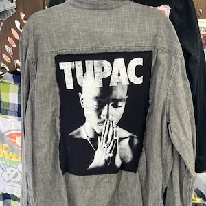 Upcycled Tupac Gray Button Up Shirt, Men’s 3X