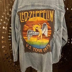 Upcycled Led Zeppelin US Tour 1975 Denim Shirt, Women’s 3X