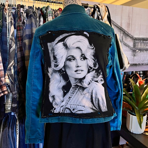 Upcycled Dolly Parton Teal Corduroy Blazer, Women's Large