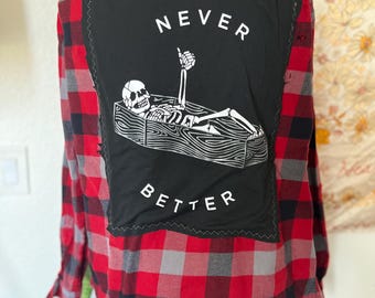 Upcycled Skeleton Never Better Flannel, Men's Small