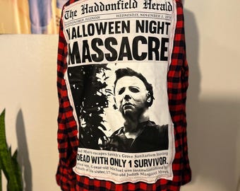 Upcycled Mike Meyers Haddonfield Herald Flannel, Men’s L