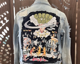 Upcycled Green Day Dookie Denim Jacket, Women’s XS/S