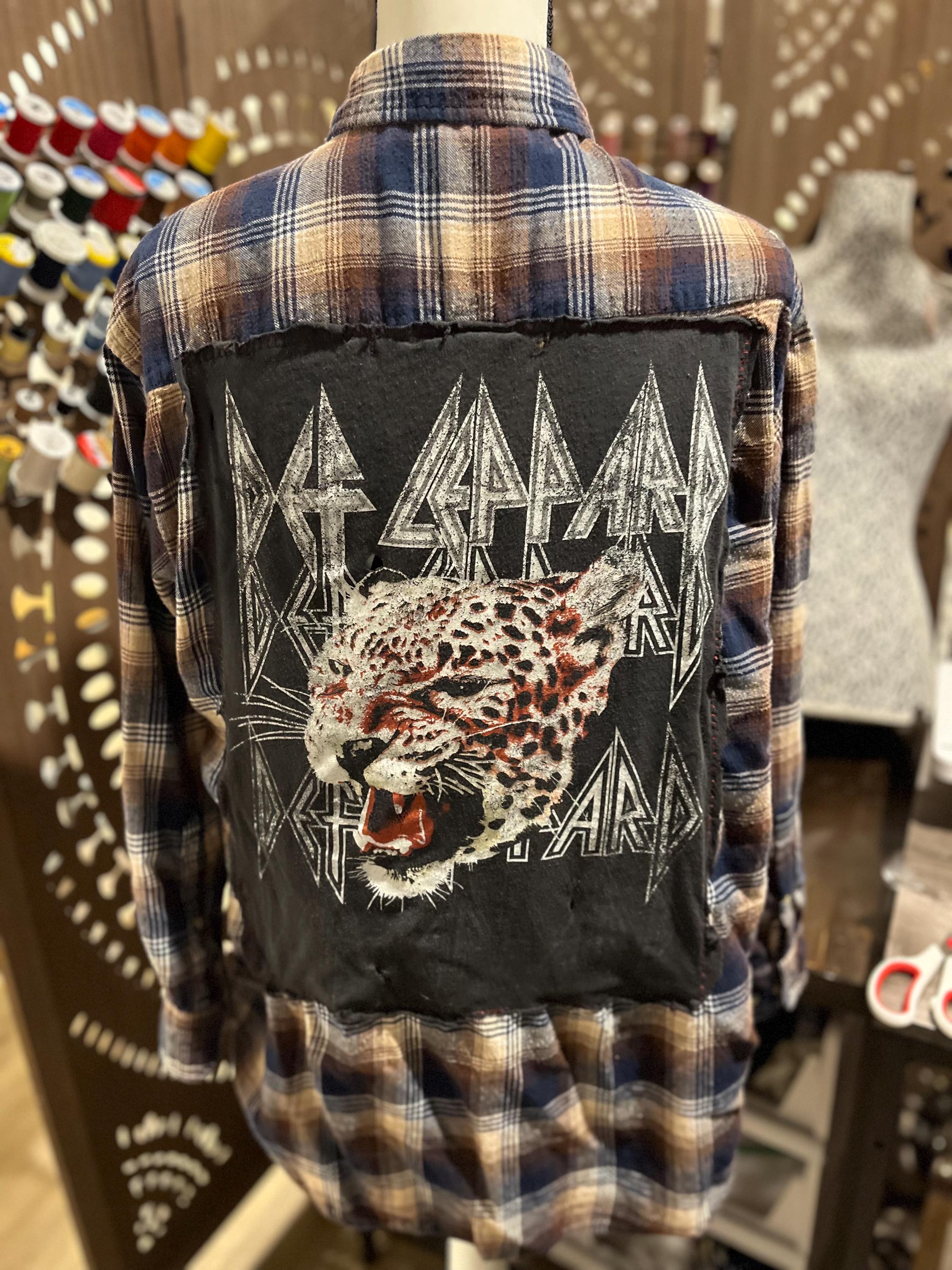 Upcycled Def Leppard Flannel Shirt, Men’s Large