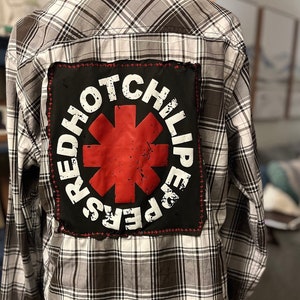 Upcycled Red Hot Chili Peppers Snap Button Shirt, Men&#39;s Large