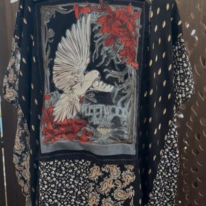 Upcycled Fleetwood Mac White Winged Dove Kimono, Women’s M/L