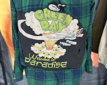 Upcycled Green Day Dookie Flannel, Women’s Medium