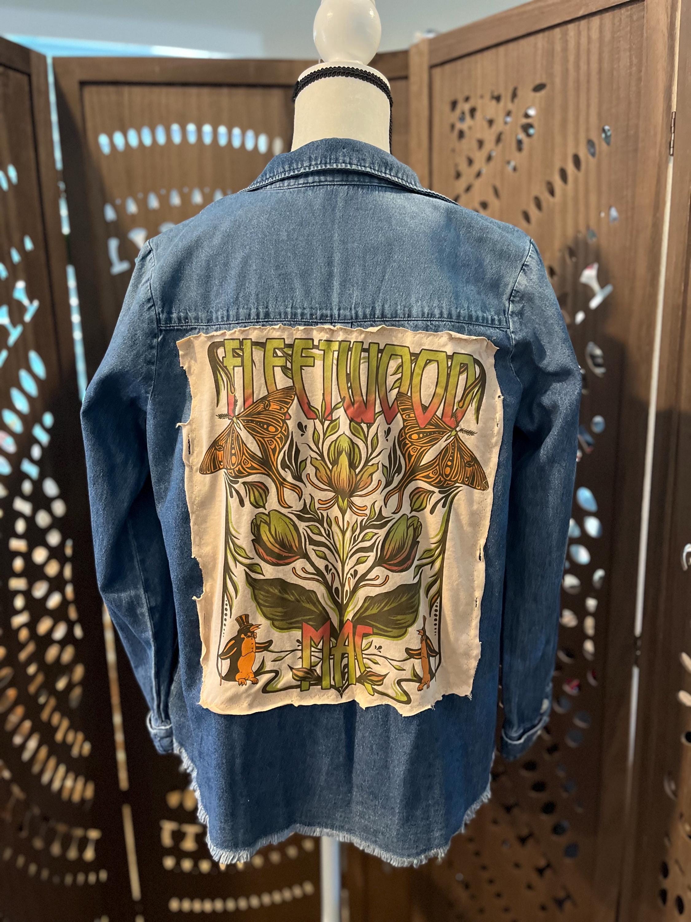 Upcycled Fleetwood Mac Butterfly Denim Shirt, Women’s XS