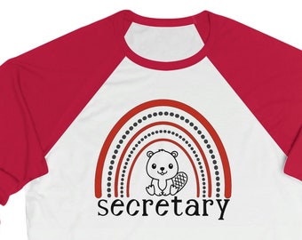 Cute Beaverton Beavers Secretary Rainbow Design on Bella and Canvas Raglan Unisex 3/4 Sleeve Baseball Tee