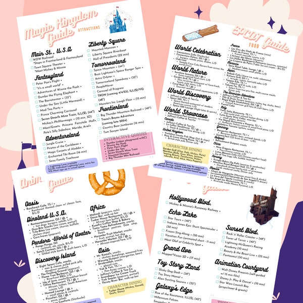 Printable WDW Parks Attractions & Food Guide 2024 (All 4 - Magic Kingdom, Animal Kingdom, Hollywood Studios, EPCOT)