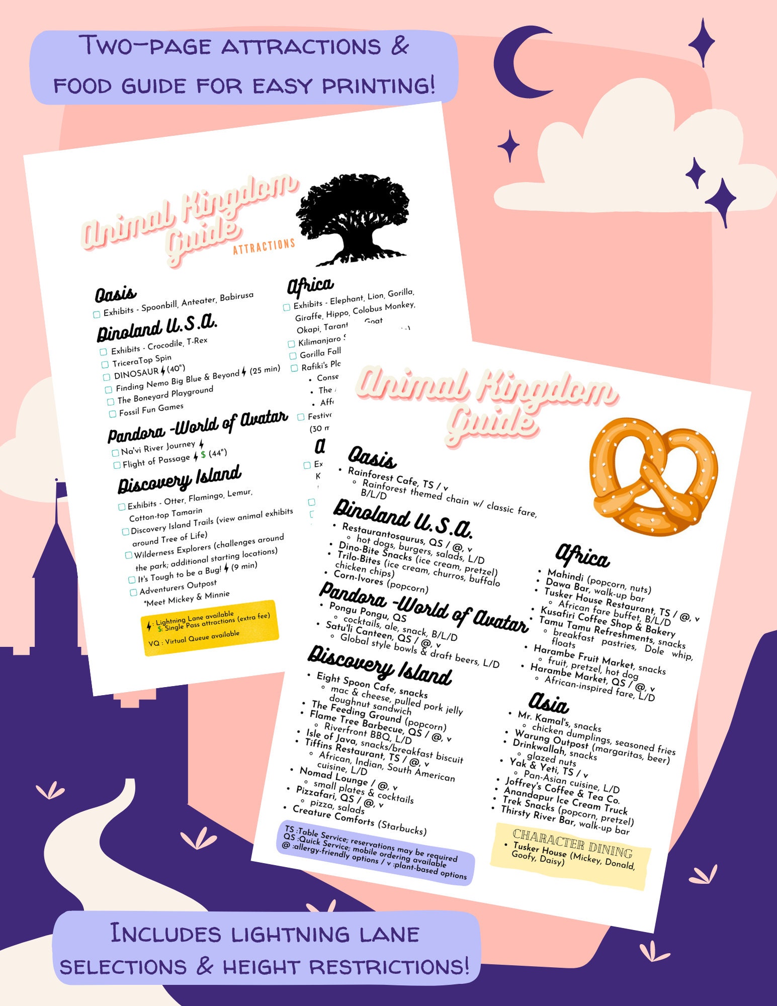Printable Animal Kingdom Park Attractions Food Guide 2025 *UPDATED 8/2/25*