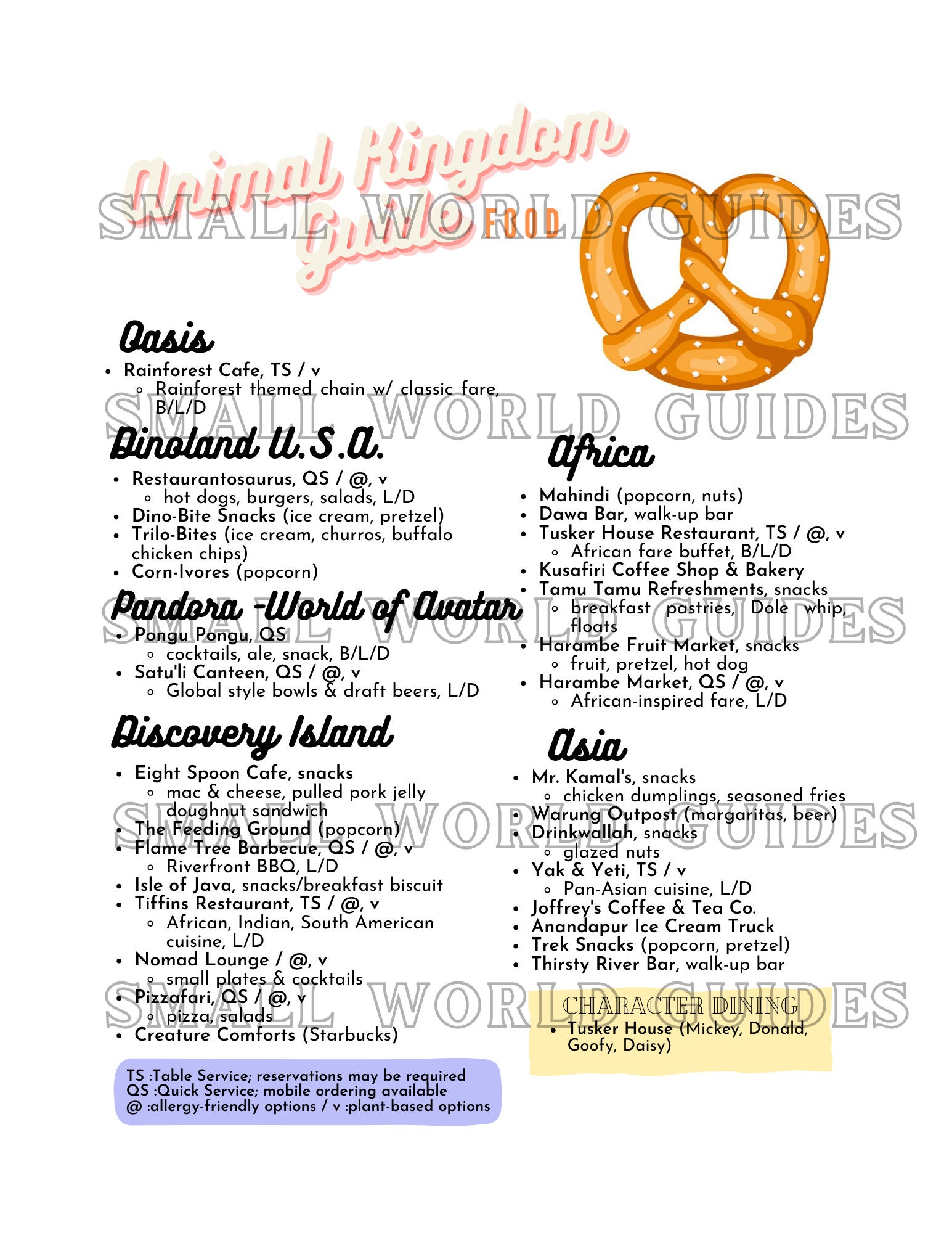 Printable WDW Parks Attractions &amp; Food Guide 2024 all 4 Magic Kingdom ...