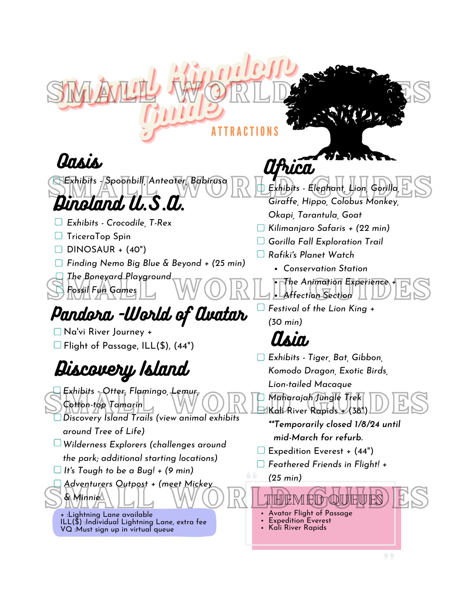Printable WDW Parks Attractions &amp; Food Guide 2024 all 4 Magic Kingdom ...
