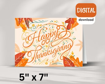 Printable Happy Thanksgiving Card, Digital Thanksgiving Card, Greeting Card for Thanksgiving, Downloadable, Family, autumn stationery, PDF